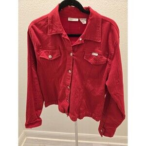 Monroe & Main Red Denim Jacket Womens L Y2K 90s Stretch Trucker Vintage Denim